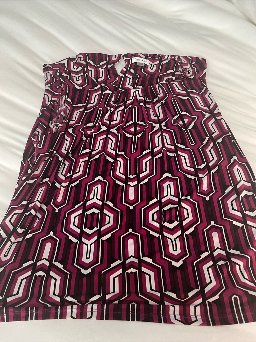 Calvin Klein Magenta and White Geometric Mini Skirt
